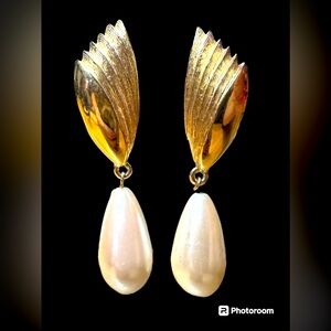 Vintage Givenchy Faux Pearl Tear Drop Earrings Marked Paris